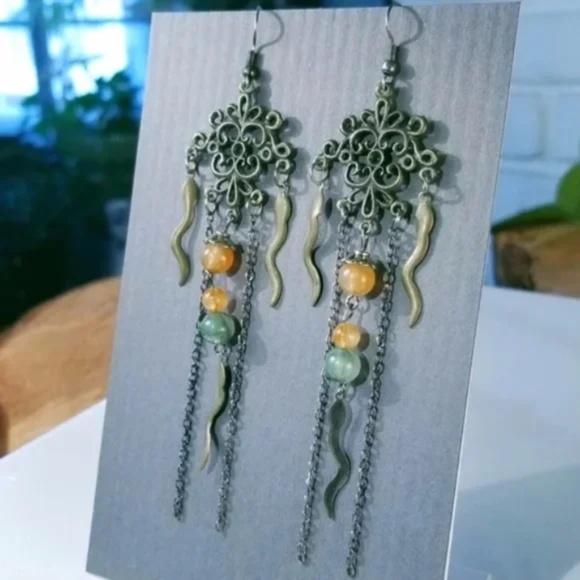 Boho Snake Charm Dangling Earrings - Picture 1 of 5